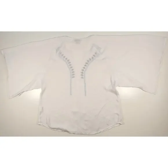 Ariat White Embroidered Boho Peasant Blouse Butterfly V-Neck S - Picture 10 of 10